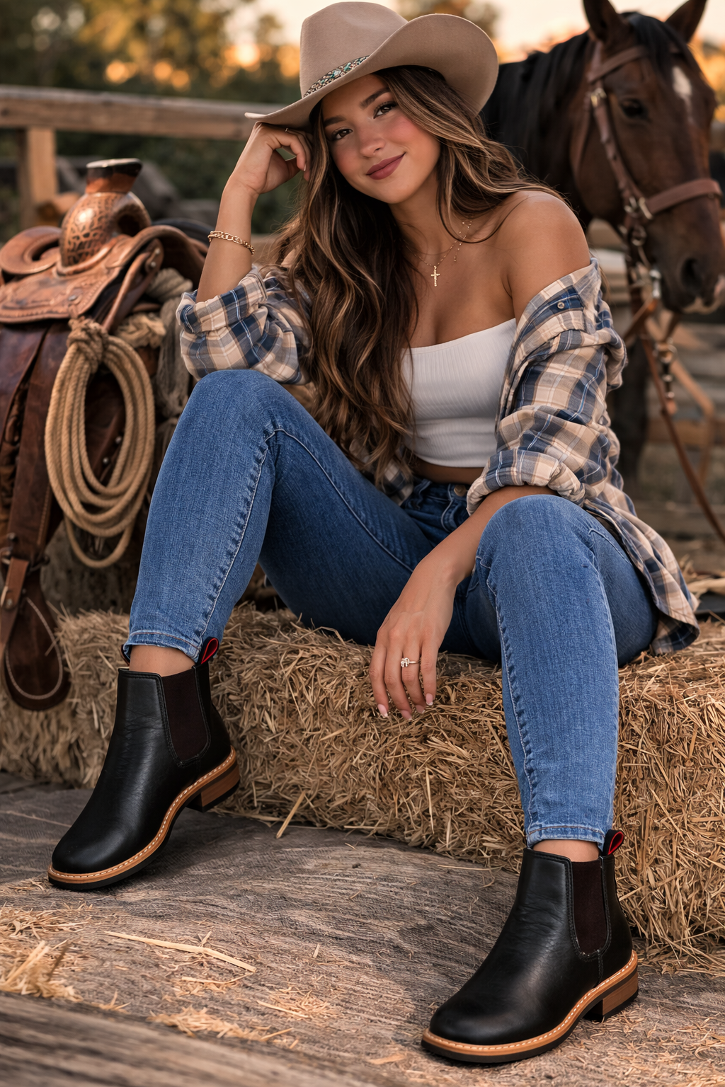 Botín Vaquero para Mujer de Piel – Negro Clásico