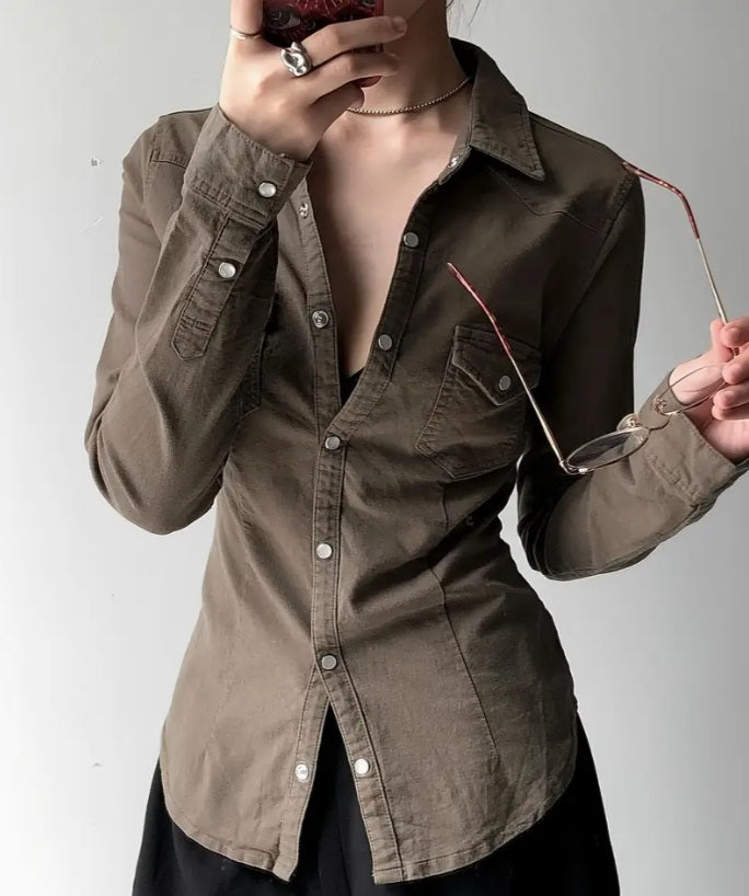Camisa Dama Mezclilla Cafe