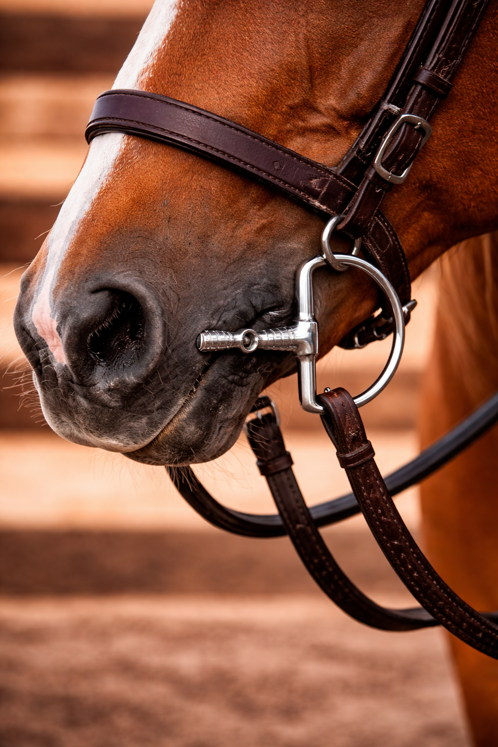 Freno Snaffle Rayado para Caballo – Anillo Tipo D