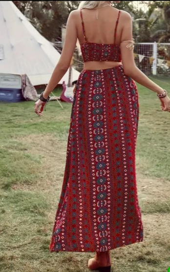 Vestido Boho Vaquero Rojo con Abertura Lateral