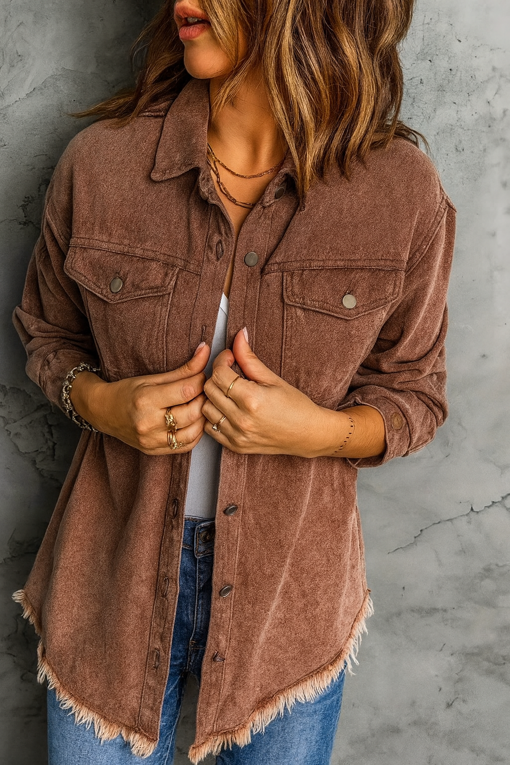 Camisa Dama Mezclilla Marron
