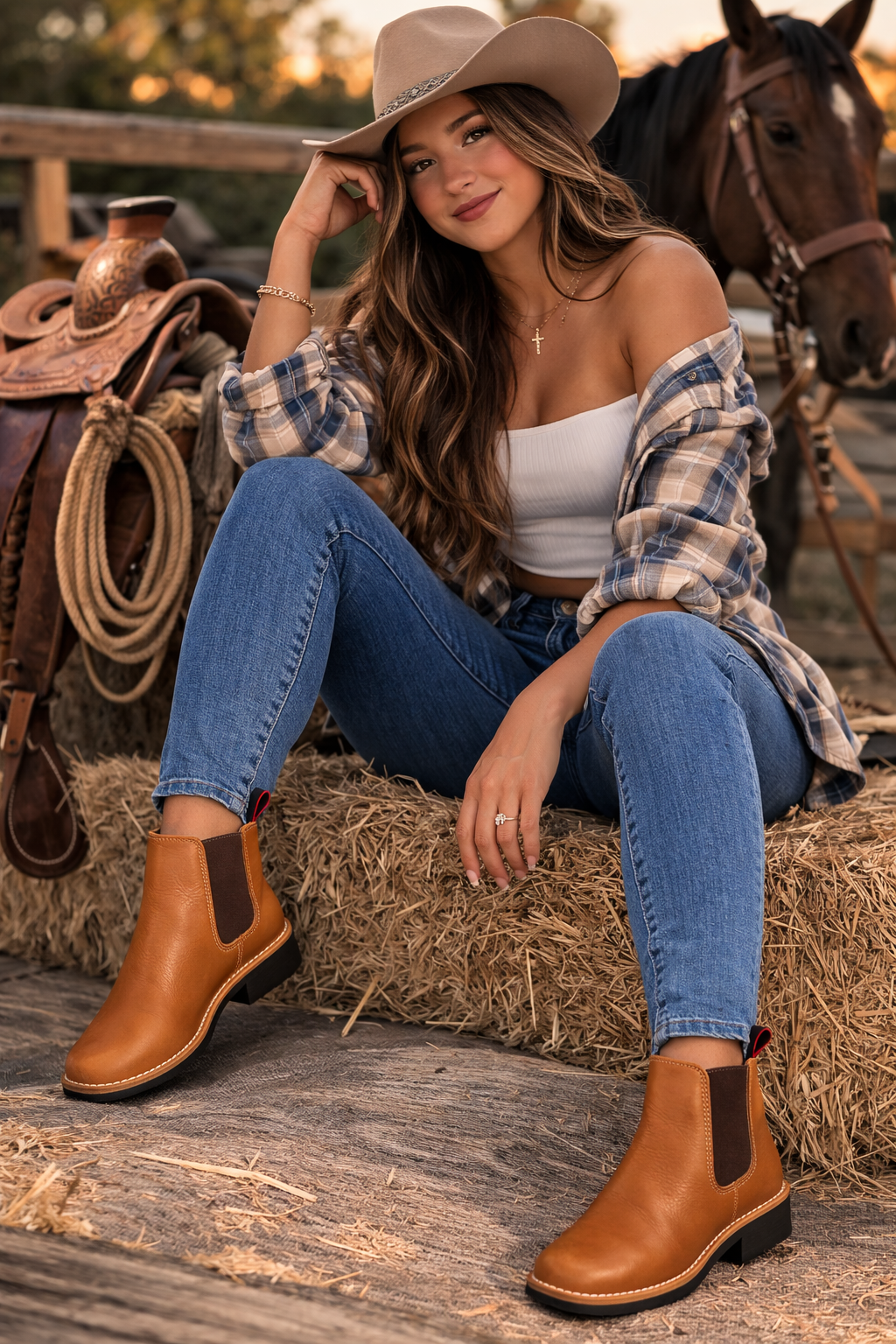 Botín de Piel para Mujer – Color Miel / Camel – Estilo Vaquero Casual