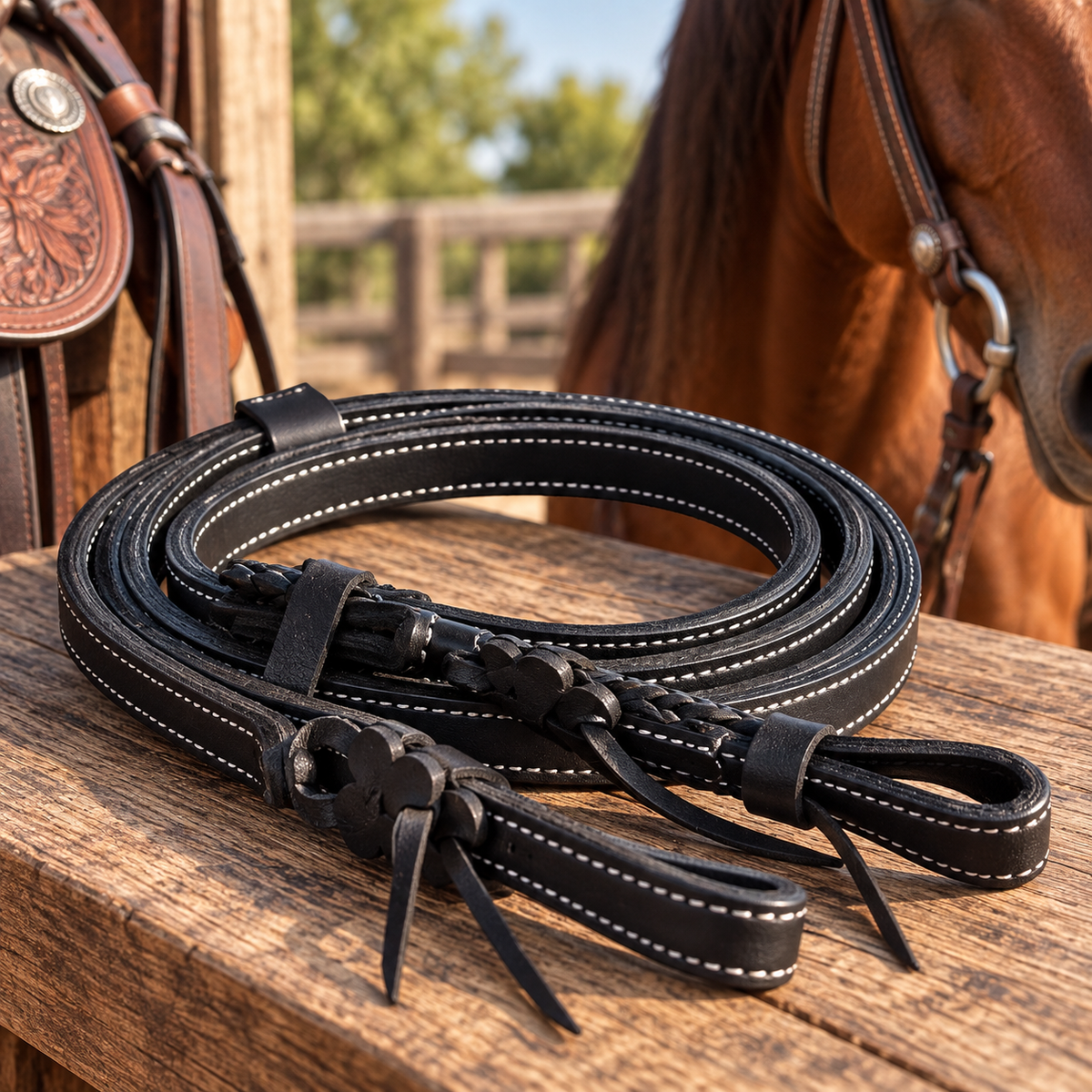 Rienda Texana de Piel para Caballo Color Negro