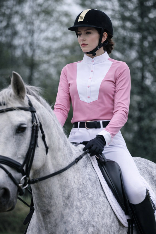 Camisa de Competencia Ecuestre Rosa Mujer Cuello Show