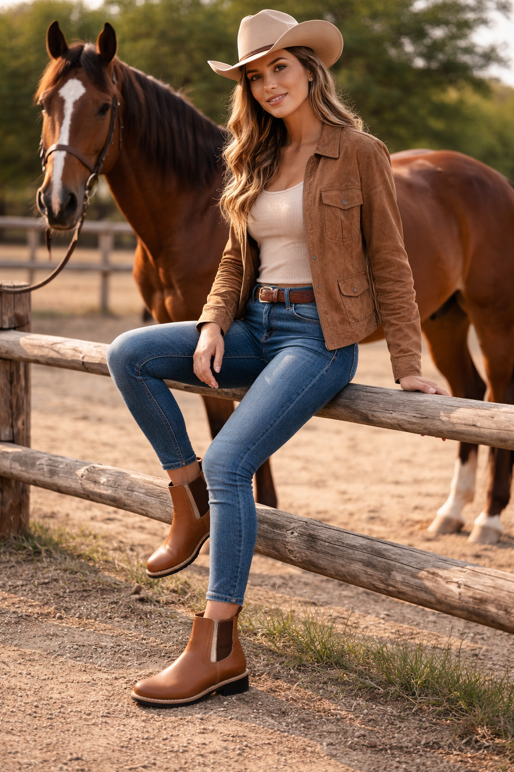Botín Vaquero de Piel para Mujer