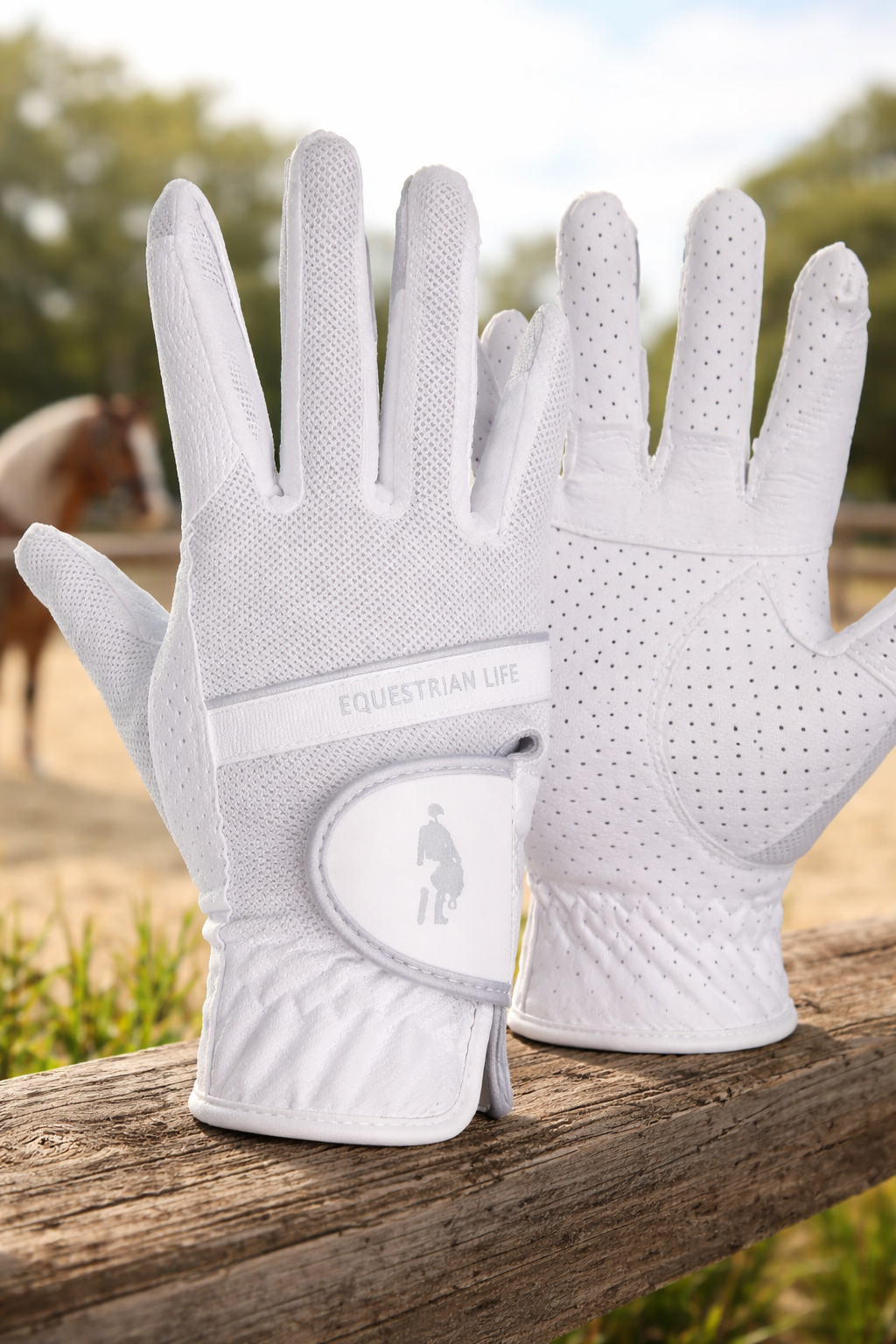 Guantes de Equitación Blancos Equestrian Life Transpirables