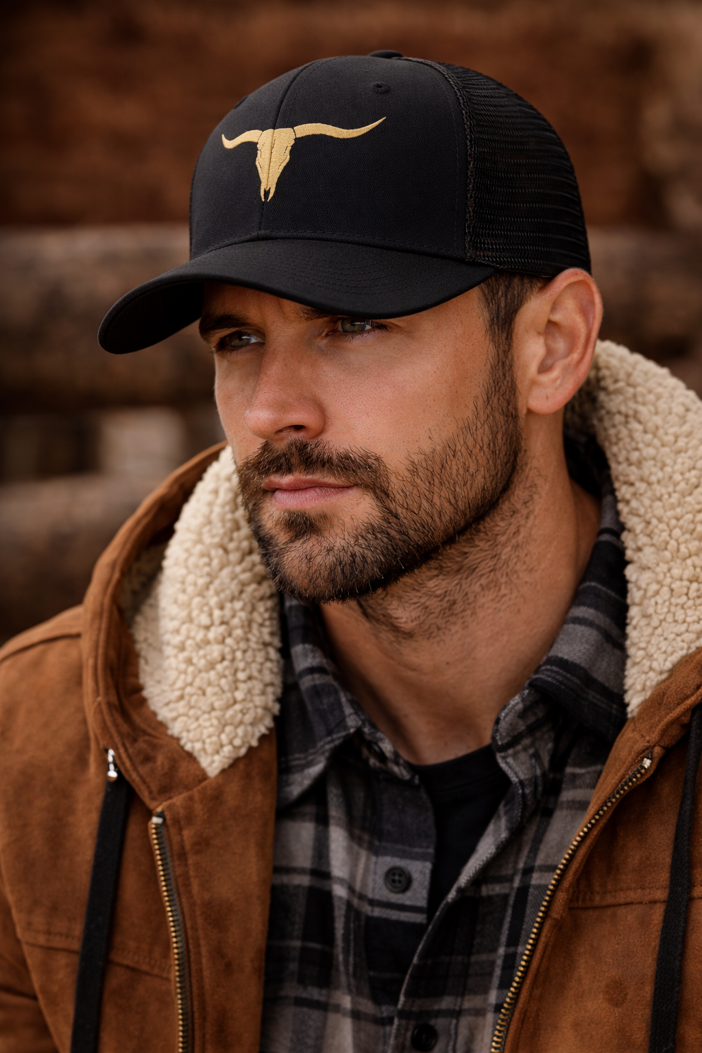 Gorra Vaquera Longhorn Negra – Estilo Ranch