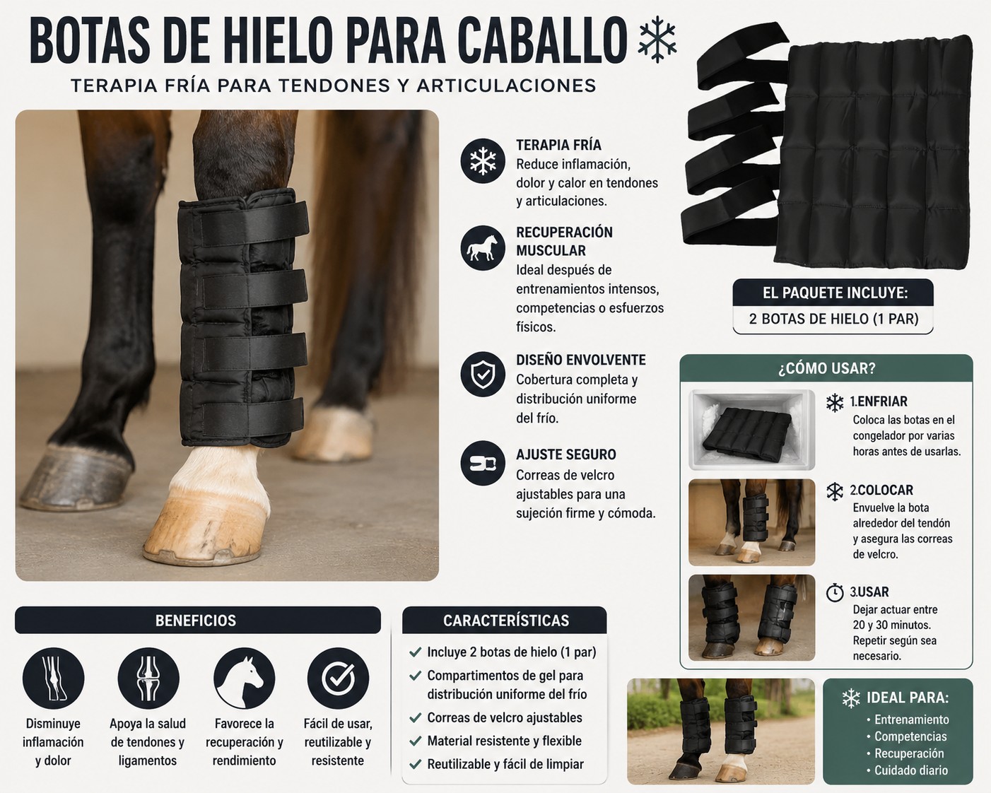 Botas de Hielo para Caballo (Par) – Terapia Fría para Tendones y Articulaciones