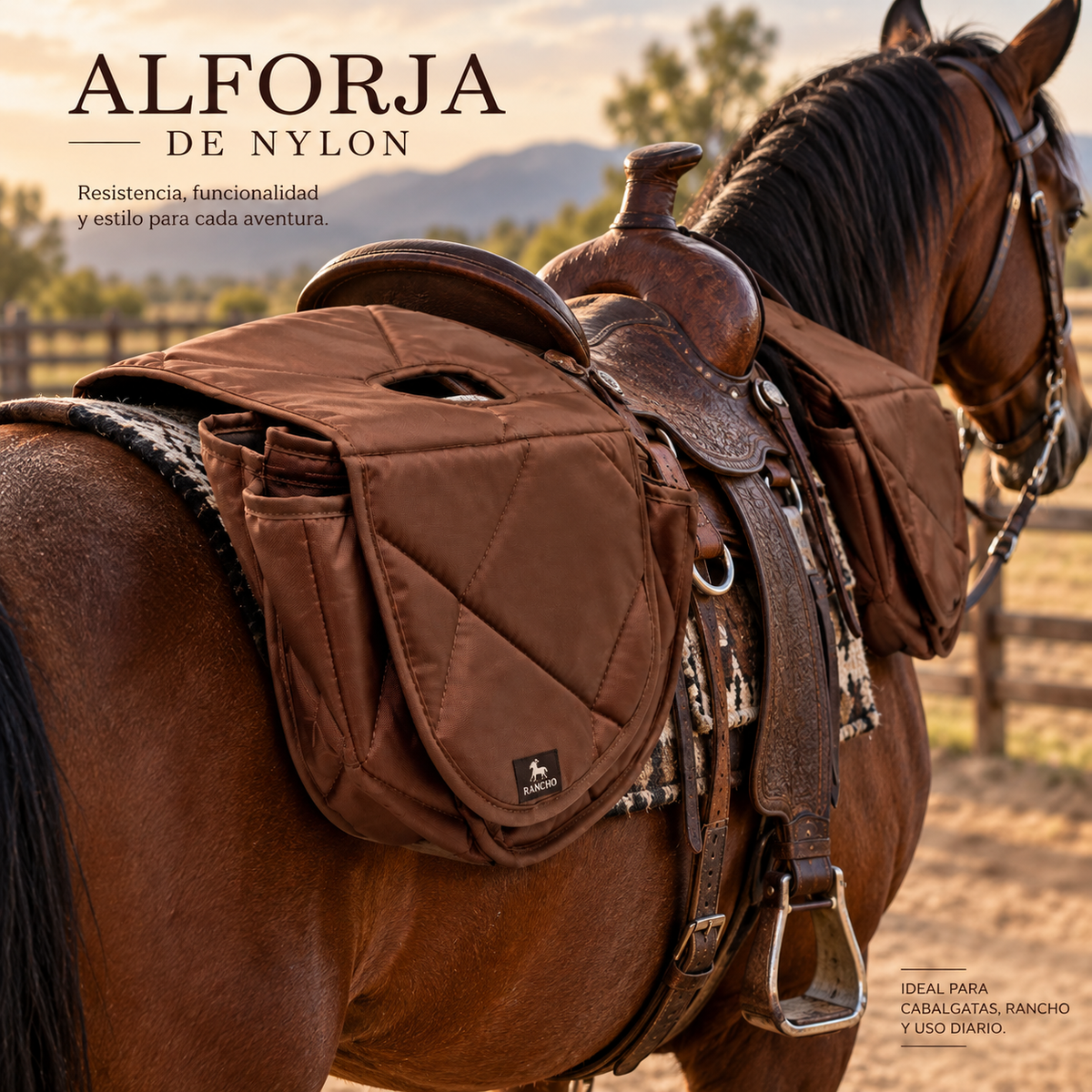 Alforja de Nylon para Caballo Doble Bolsa para Montura