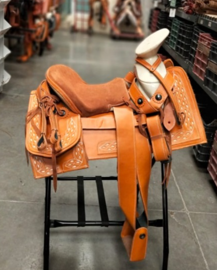 Montura Vaquera de Piel Vaqueta Color Miel para Caballo