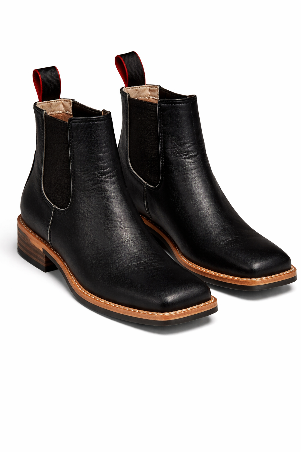 Botín Vaquero para Mujer de Piel – Negro con Punta Cuadrada