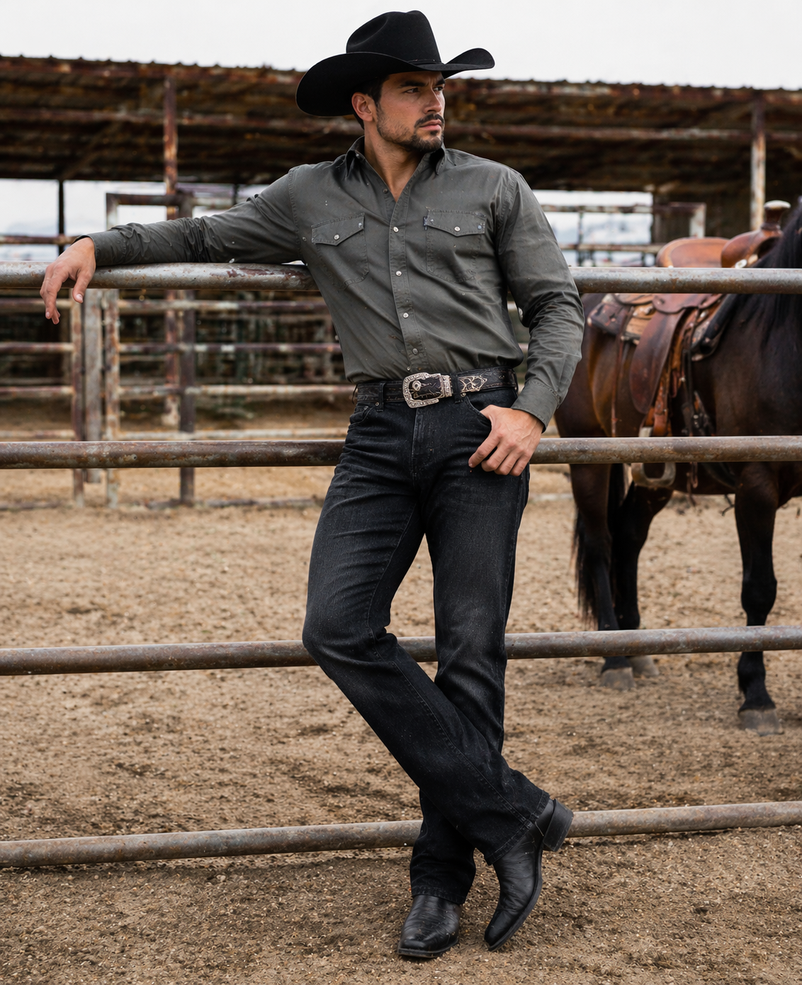 Pantalon Wrangler Negro Deslavado Caballero