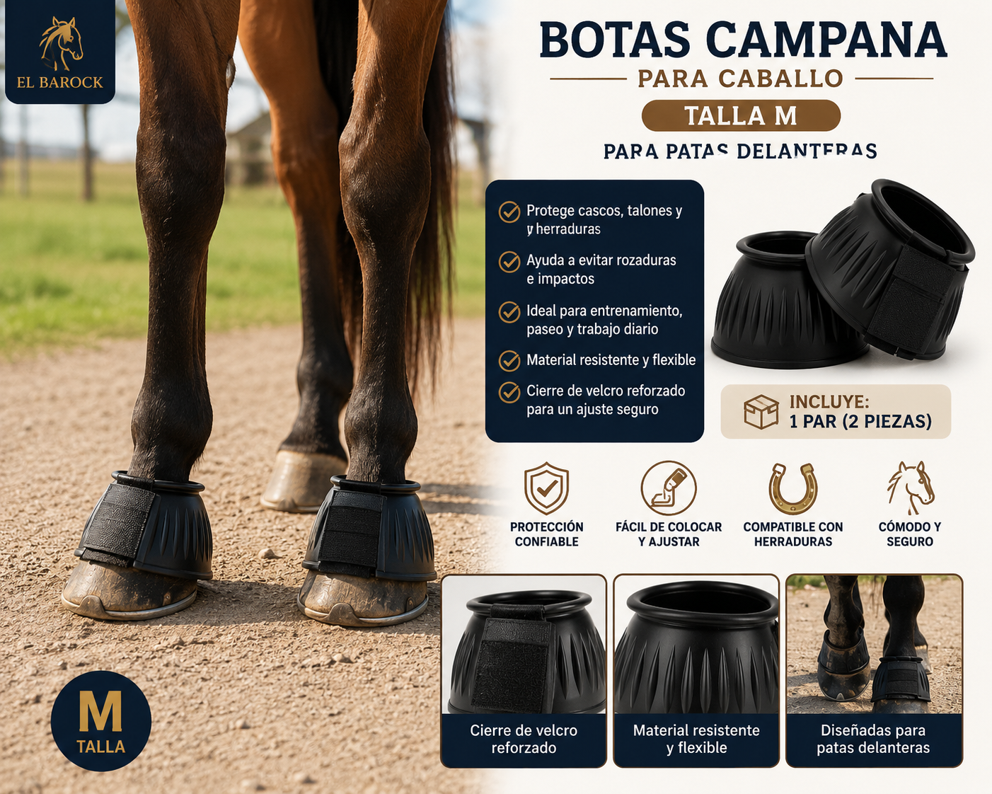 Botas Campana para Caballo – Protector de Cascos para Patas Delanteras (Par)