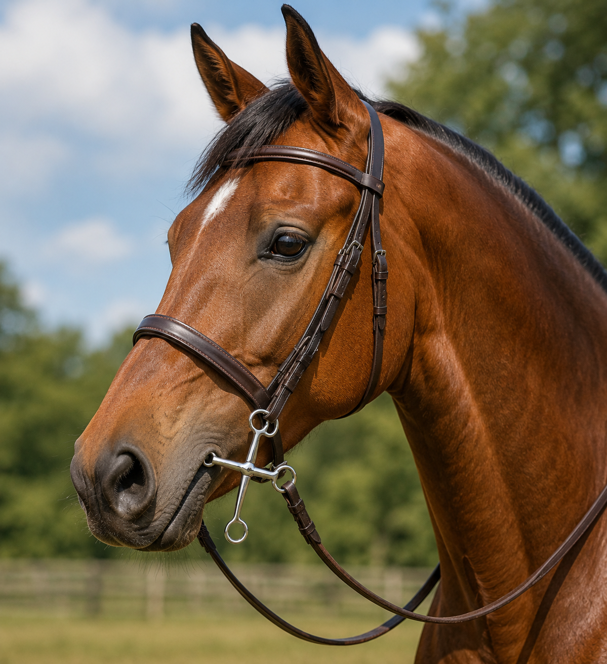 Freno para Caballo Snaffle de Acero Inoxidable con Anillas Tipo D