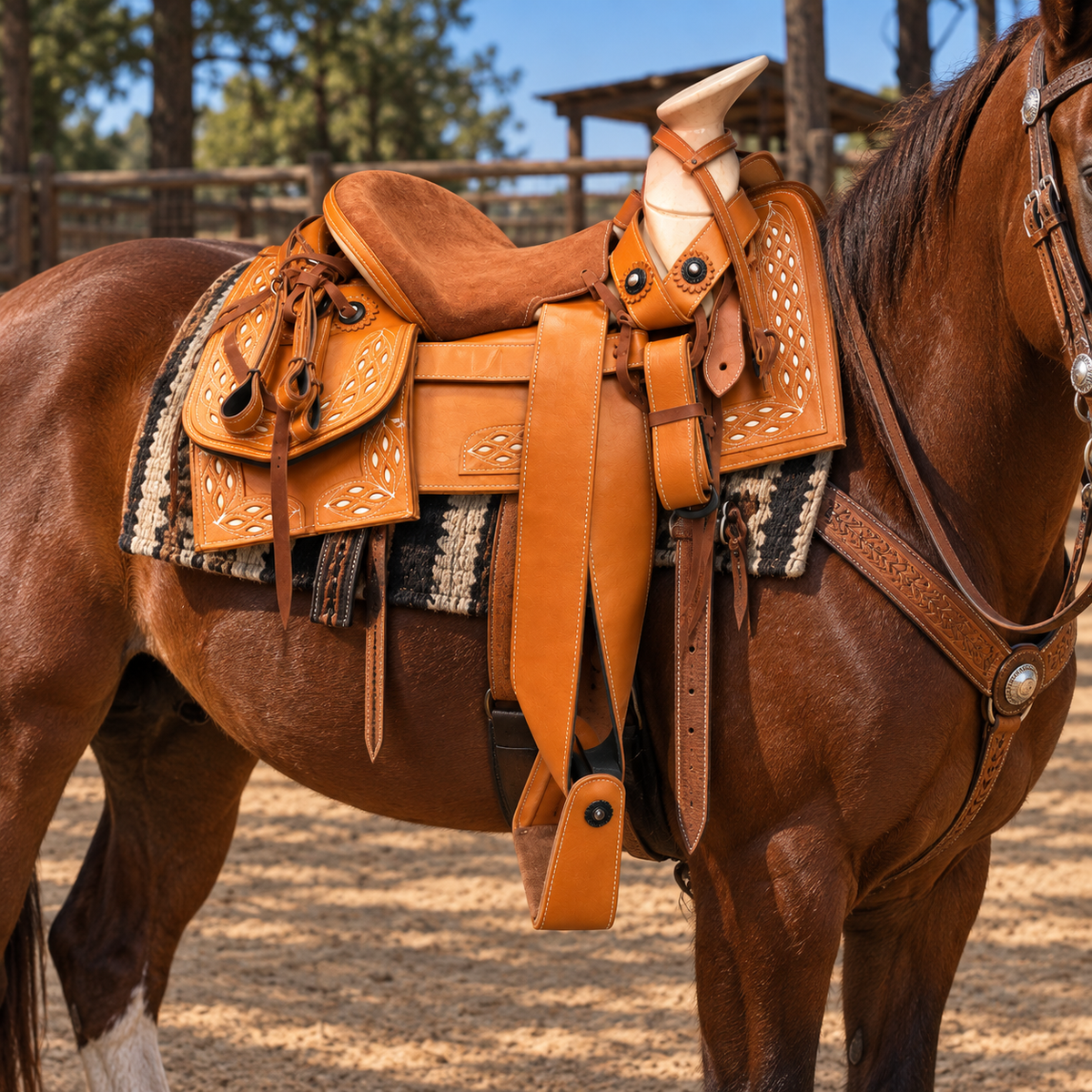 Montura Vaquera de Piel Vaqueta Color Miel para Caballo