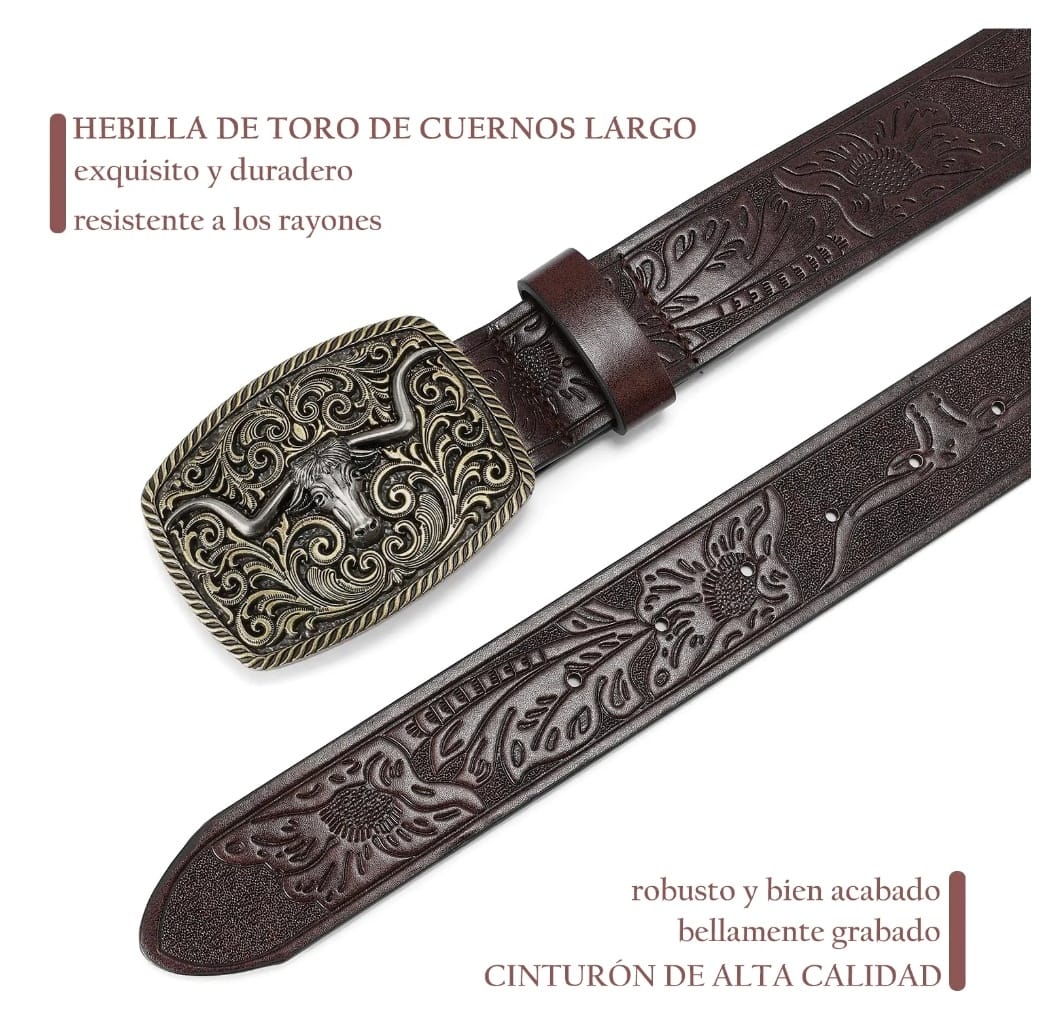 Cinturón de piel con Hebilla vaquera