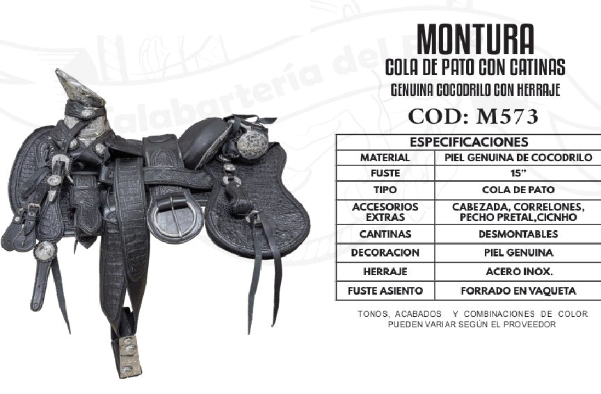 🐎 Montura Cola de Pato con Catinas – Piel de Cocodrilo