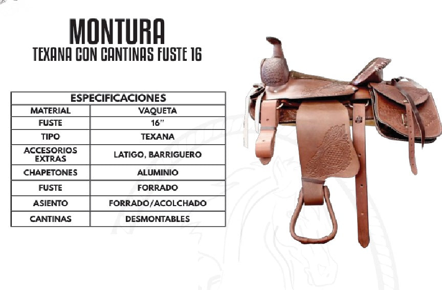 Montura Texana con Cantinas – Fuste 16”