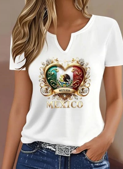 Playera blanca mujer diseño corazón México