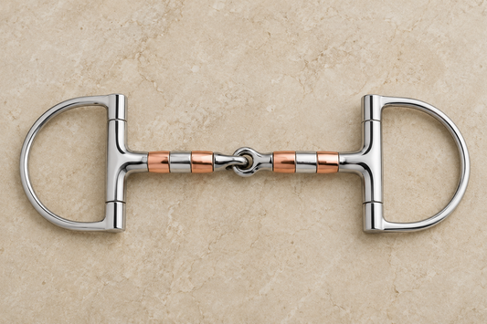 Freno Snaffle de Acero Inoxidable con Incrustaciones de Cobre y Anillas Tipo D