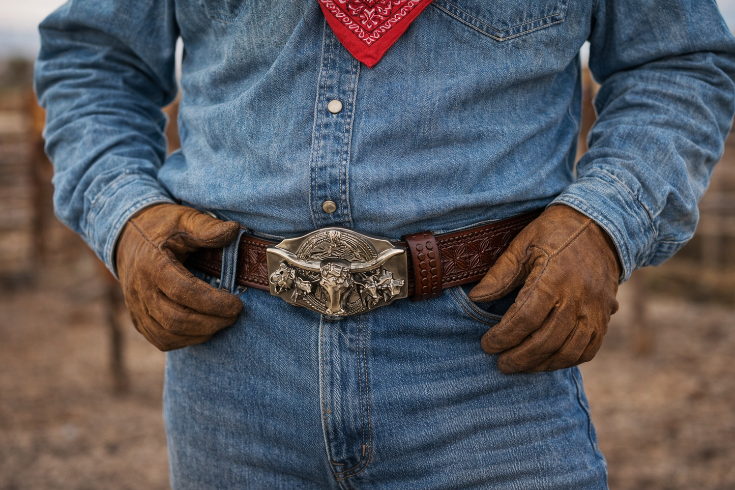 Cinturón Vaquero Grabado con Hebilla Toro – El Barock