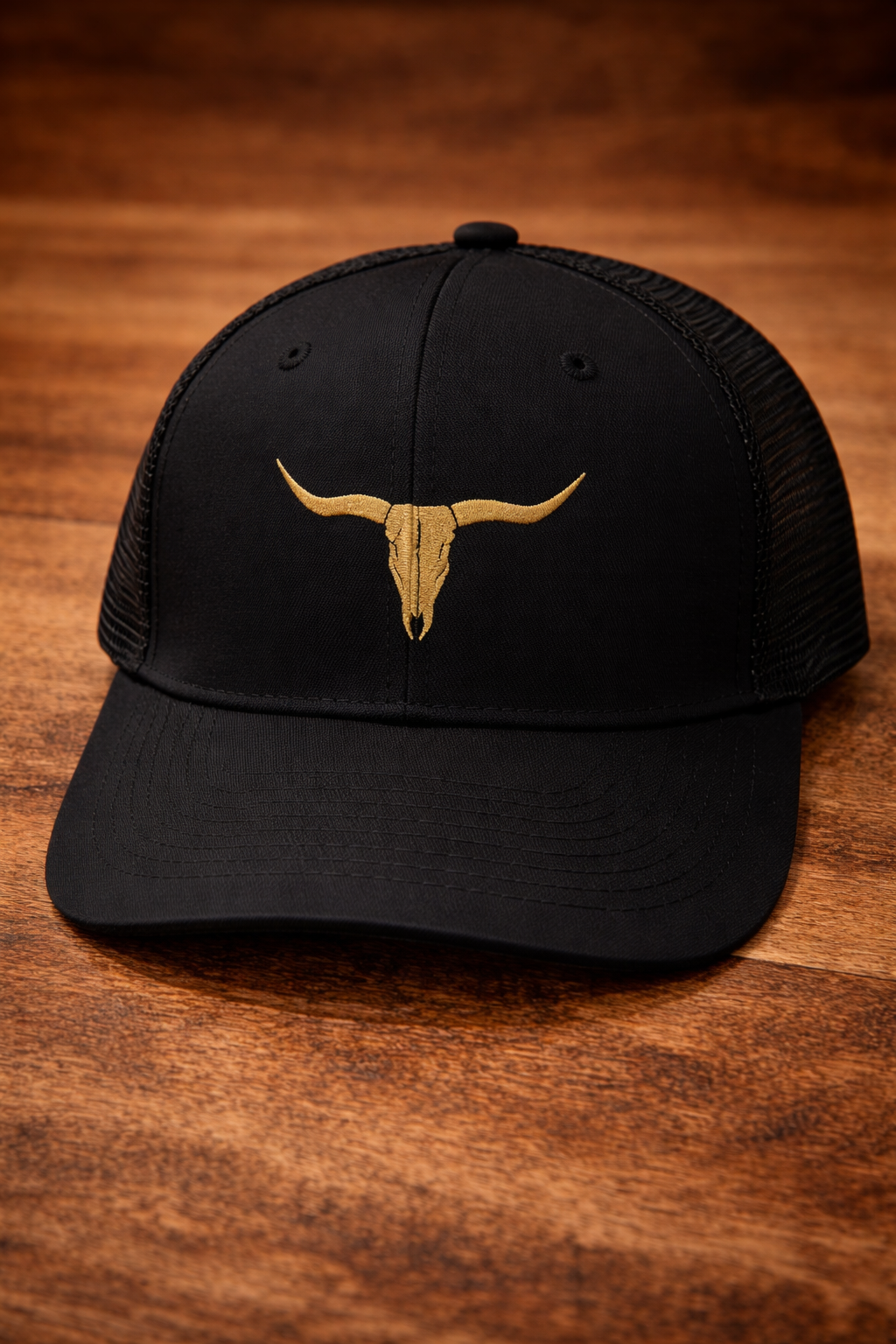 Gorra Vaquera Longhorn Negra – Estilo Ranch
