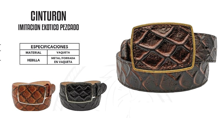 Cinturón de Vaqueta – Imitación Exótico Pescado
