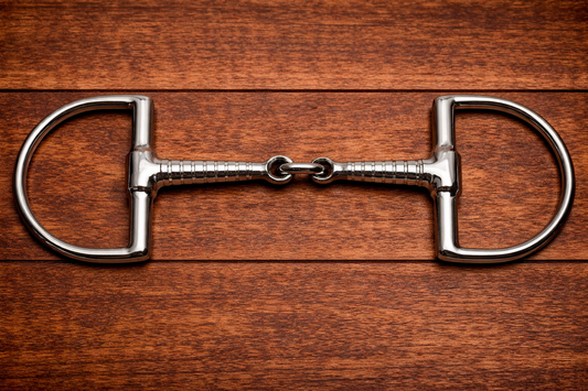 Freno Snaffle Rayado para Caballo – Anillo Tipo D