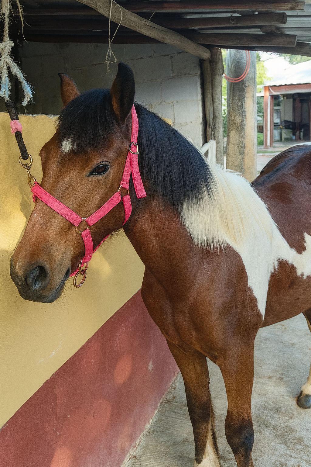 Almartigón para Caballo Rosa con Herrajes Metálicos – Ajustable