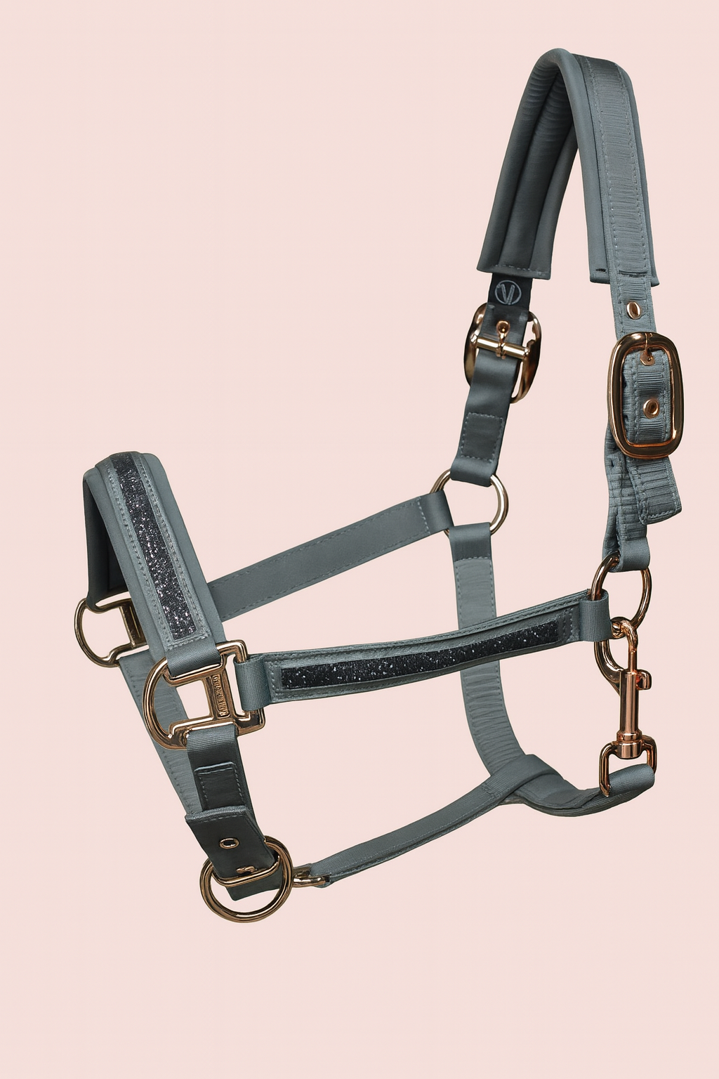 Almartigón para Caballo Gris con Herrajes Rose Gold y Detalles Brillantes