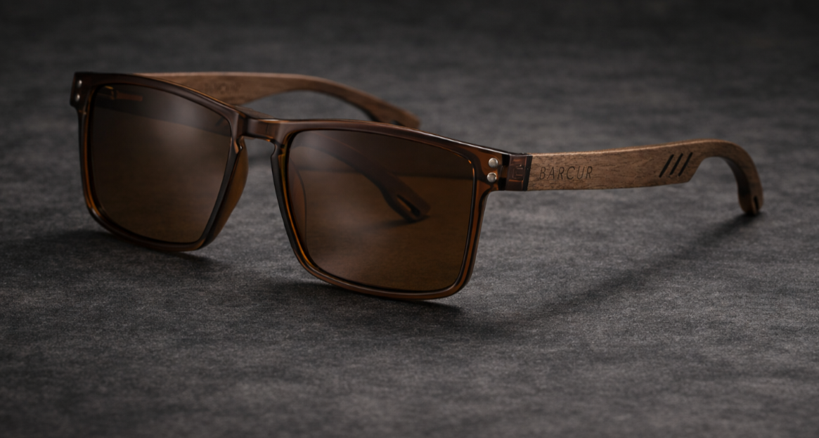 Lentes Cuadrados Negro Mate con Detalle Madera