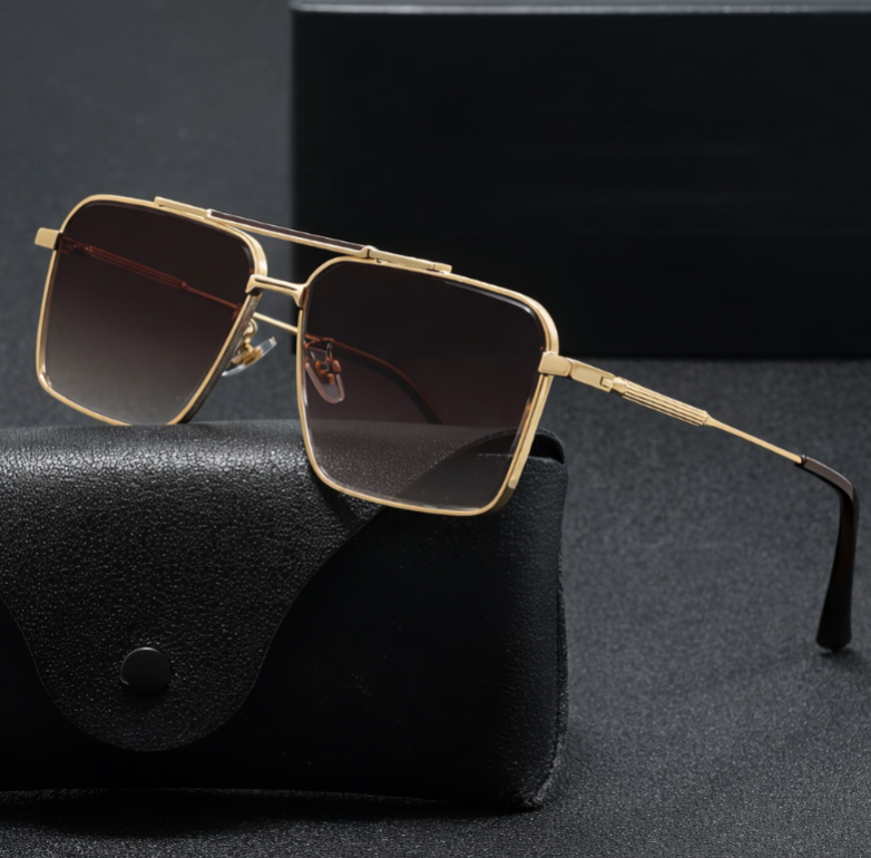 Lentes Cuadrados Metálicos Dorado Degradado
